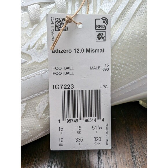 Adidas Adizero 12.0 Triple White Men’s Football Cleats IG7223  Men’s Size 16 New main image 9